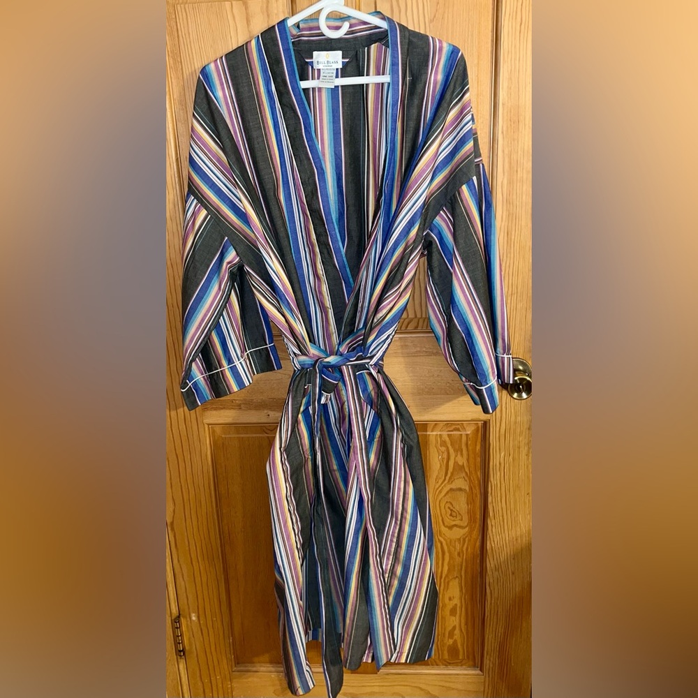 Bill Blass VTG 80/90s Mens Robe One Size 28 Pit-to-Pit Multicolor Muted Stripe